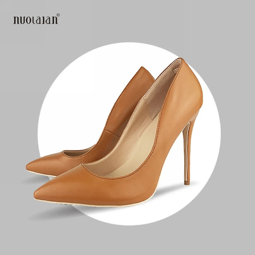 Женские туфли лодочки на высоком каблуке коричневого цвета с острым носком|high heel