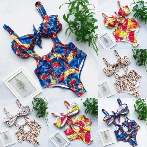 Сексуальный женский купальник пуш-ап три цвета с принтом Цельный бикини монокини