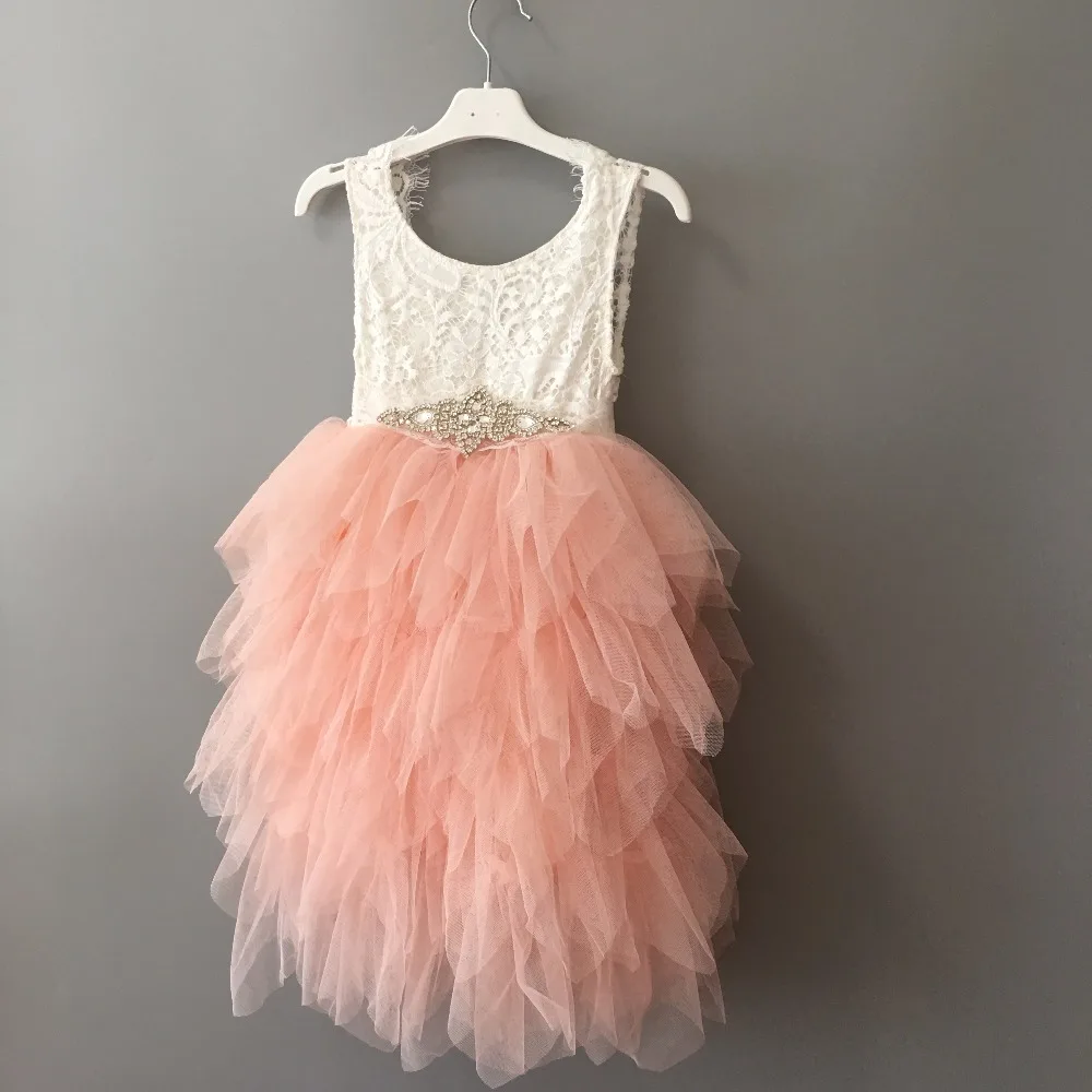 2018 new fashion toddler girls long lace dress with crystal sashes birthday 5 layers tutu children princess party vestido | Детская