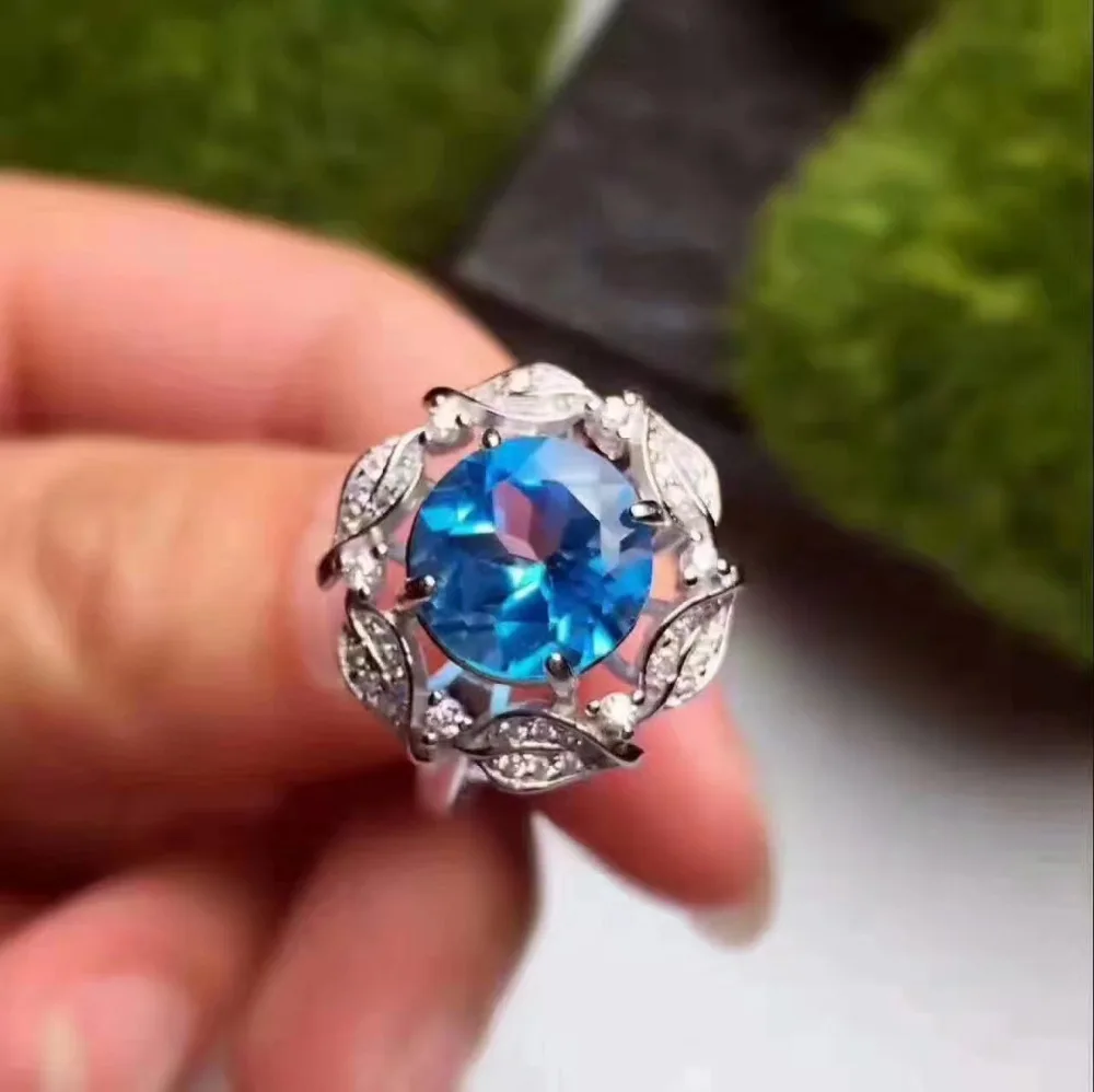 Женское кольцо из серебра 925 пробы с голубым топазом 10 мм|fine jewelry|gemstone jewelrygemstone rings