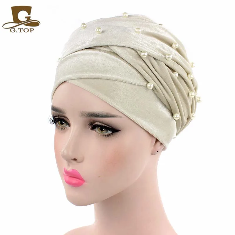 Женский бархатный тюрбан длинный с бусинами и стразами роскошный повязка на