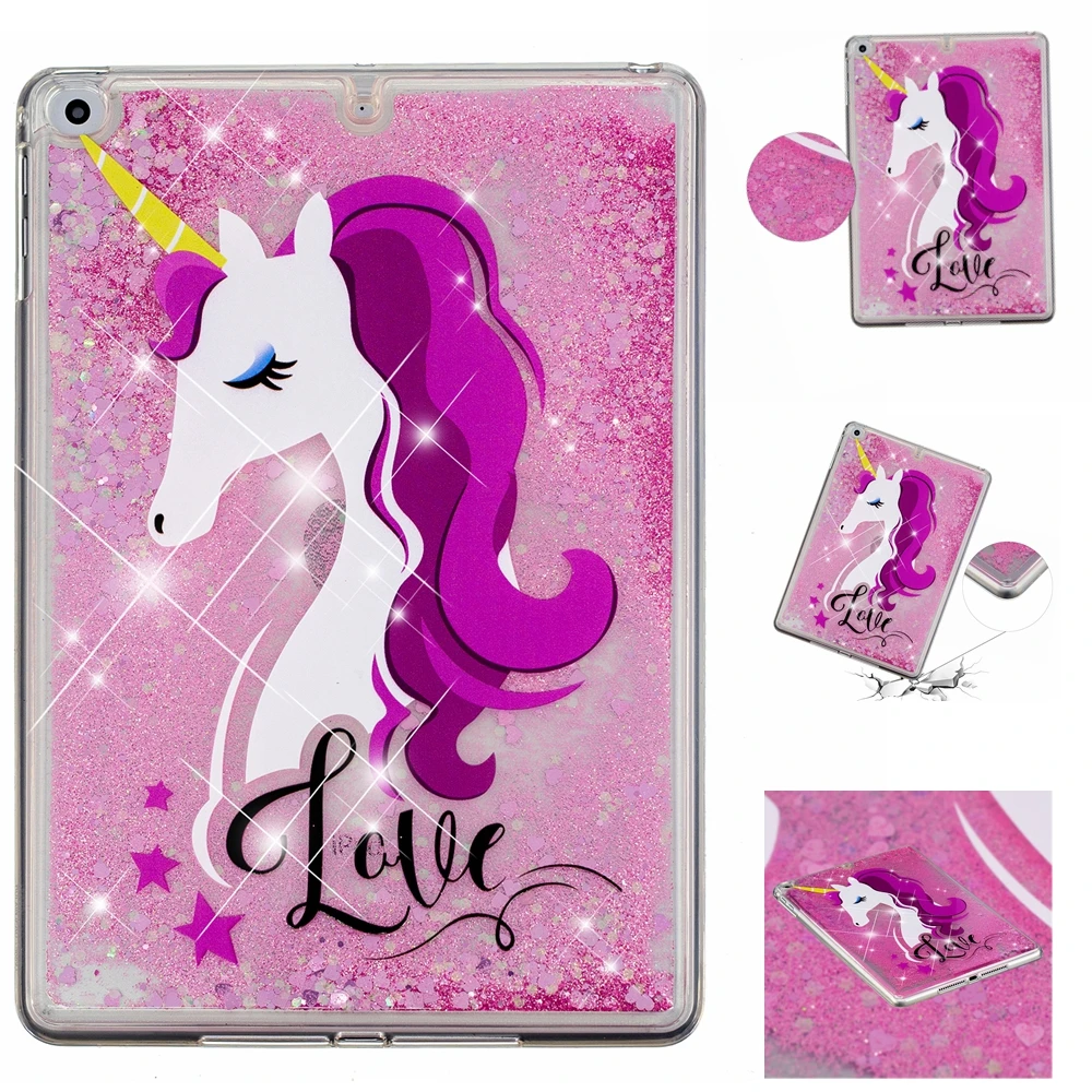 

Luxury Liquid Glitter Case For Apple iPad Air 2 iPad6 Case Fashion Glitter Cartoon Soft Silicon Cover For iPad Air 2 Case
