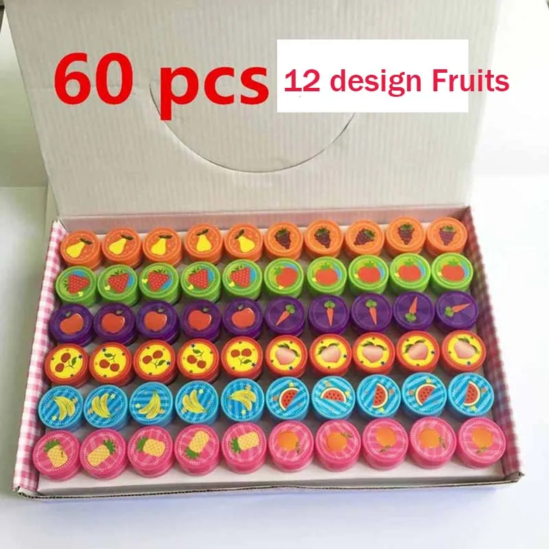 60Pc 12design Fruits 30/60 шт. самостоятельно чернильные штампы детский праздничный костюм сувениры событие принадлежности для День рождения игрушки для мальчиков и девочек Гуди мешок Pinata наполнители - Цвет: 60Pc 12design Fruits