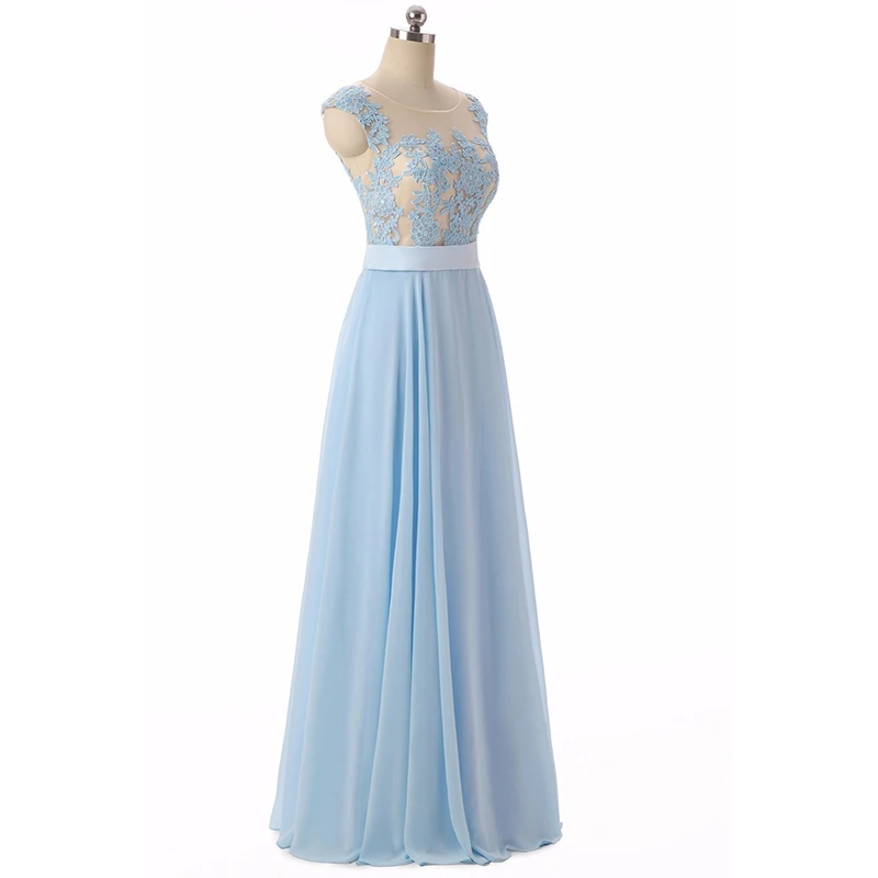 Blue Evening Dresses 2017 A-line Scoop Cap Sleeve Lace Chiffon Cheap Long Gown Prom Vestido De Festa | Свадьбы и торжества