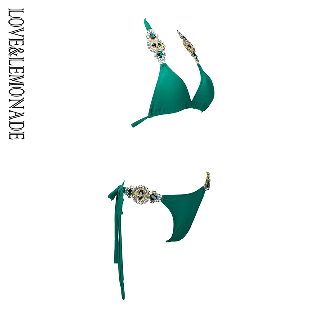 Женское пляжное бикини LOVE & LEMONADE зеленые Разноцветные Хрустальные драгоценности