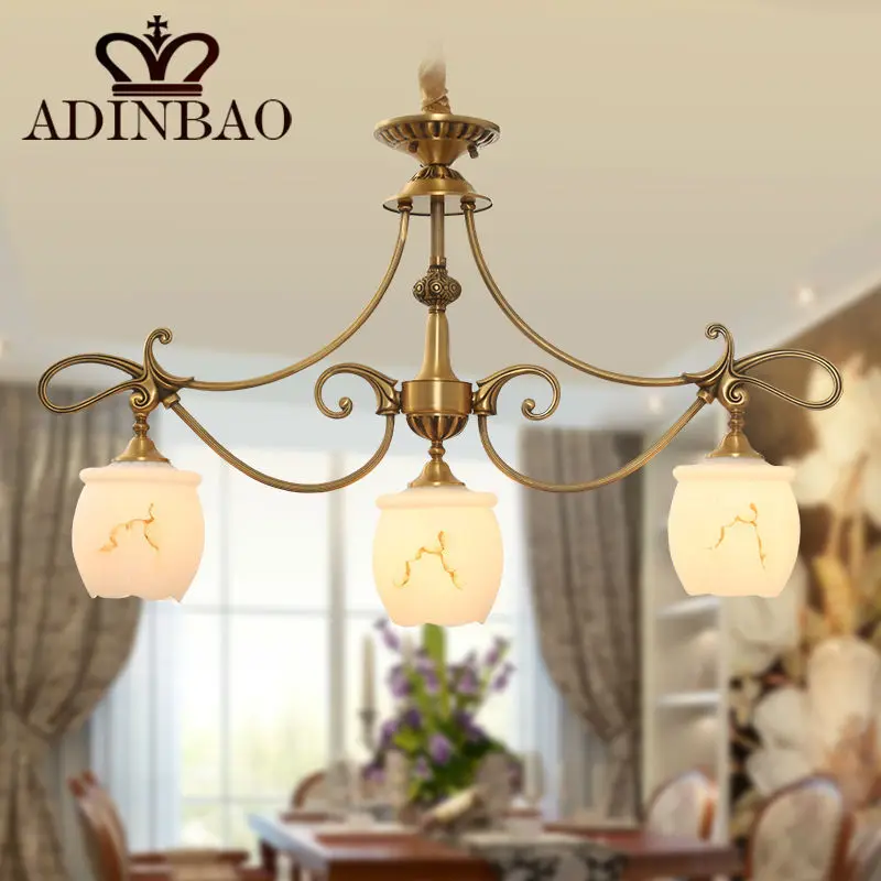 Высокое качество Меди Люстра с Абажуром Стекла Висит Свет Крытый Лампы