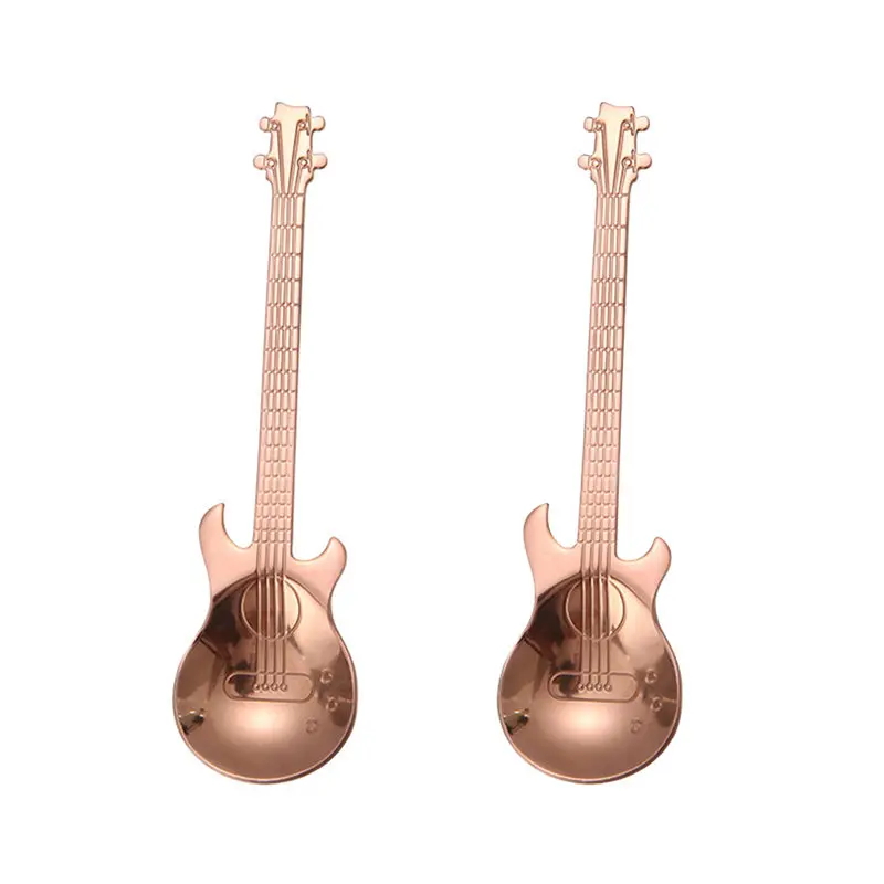 Rose Gold 2шт 304 нержавеющая сталь гитара ложки Радужная кофейная/чайная ложка столовые приборы питьевые инструменты - Цвет: Rose Gold