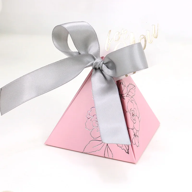 Pink AVEBIEN Baby Shower треугольная пирамида конфеты коробка со свадебными сувенирами и подарками коробки Свадебные украшения конфеты сумки для гостей 50 шт - Цвет: Pink