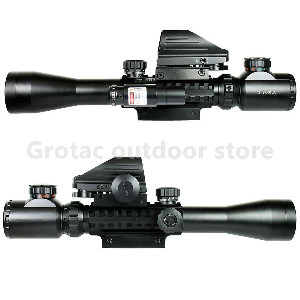 3-9X40 Hunting Optics Riflescope Red/Green Dot Laser Illuminated Sight Scope Chasse Tactical Rifle Airsoft Air Guns Scopes | Спорт и