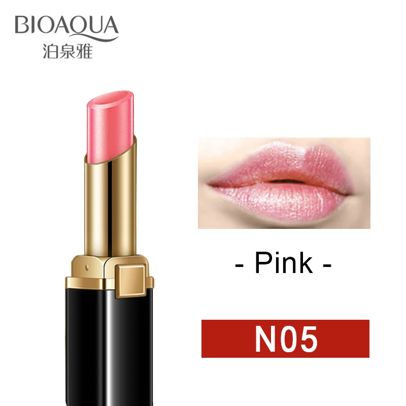 Розовый BIOAQUA Gold Lipstick Brilliant Lip Gloss Refreshing Long Lasting Lipstick Women Sexy Luxury Glitter Makeup Lips Tool 38 - Цвет: Розовый