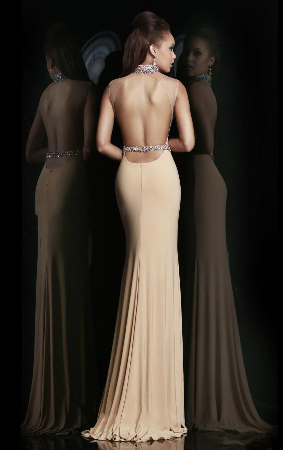 wholesale-2014 New Arrival Fashion Designed Elegant Mermaid O-neck Side Split Chiffon Champagne Long Prom Dress With A Shiny Sas | Свадьбы и