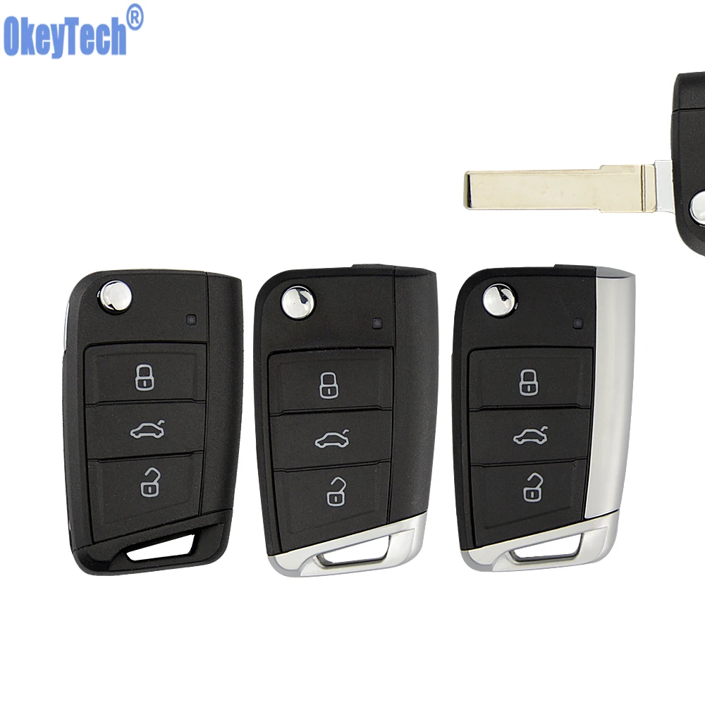 OkeyTech-funda plegable para llave de coche, carcasa para mando a distancia, 3 botones, sin logotipo, para VW Golf 7 GTI MK7 Skoda Octavia A7 Seat