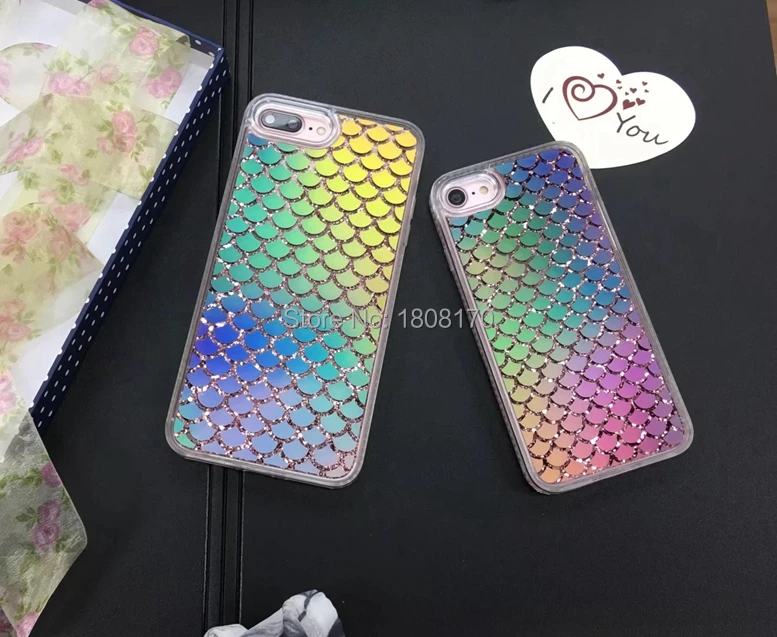 Bling Dynamic Liquid Scale чехол с блестками для iPhone 6 6S 7 Plus I7 I6 I6S Diamond Quicksand Hard PC + TPU мобильного