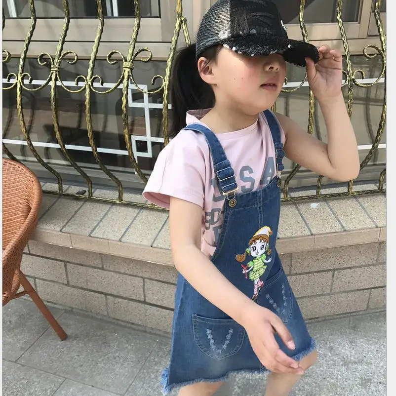 New Fashion 2017 Spring Autumn Baby Girls Overalls Summer Clothes Children Cotton Denim Strap Dresses Jeans Bow Sling Dress | Детская