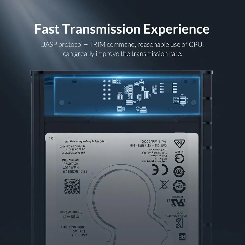 Внешний HDD корпус ORICO 2 5 дюйма SATA к USB 3 0 жесткого диска со встроенным кабелем для