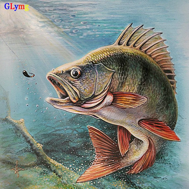 GLymg Рыбалка Diy Алмазная вышивка крестиком полная квадратная водная рыбка Алмазная вышивка изображение животного Ресторан домашний декор