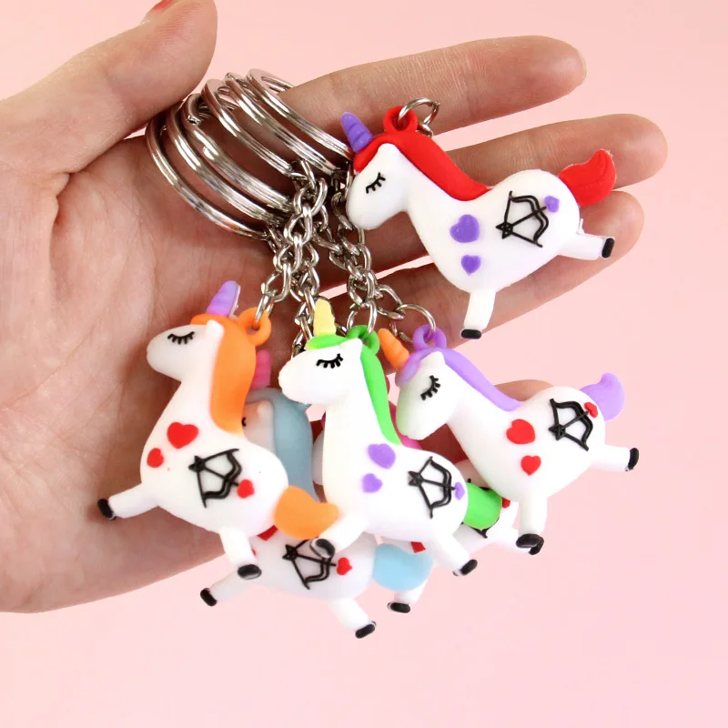 Cartoon Heart Cute Unicorn Keyring Animal Silicone Horse Keychain Women Men Girl Key Bag Pendant Girls Children Gift Chain | Украшения и