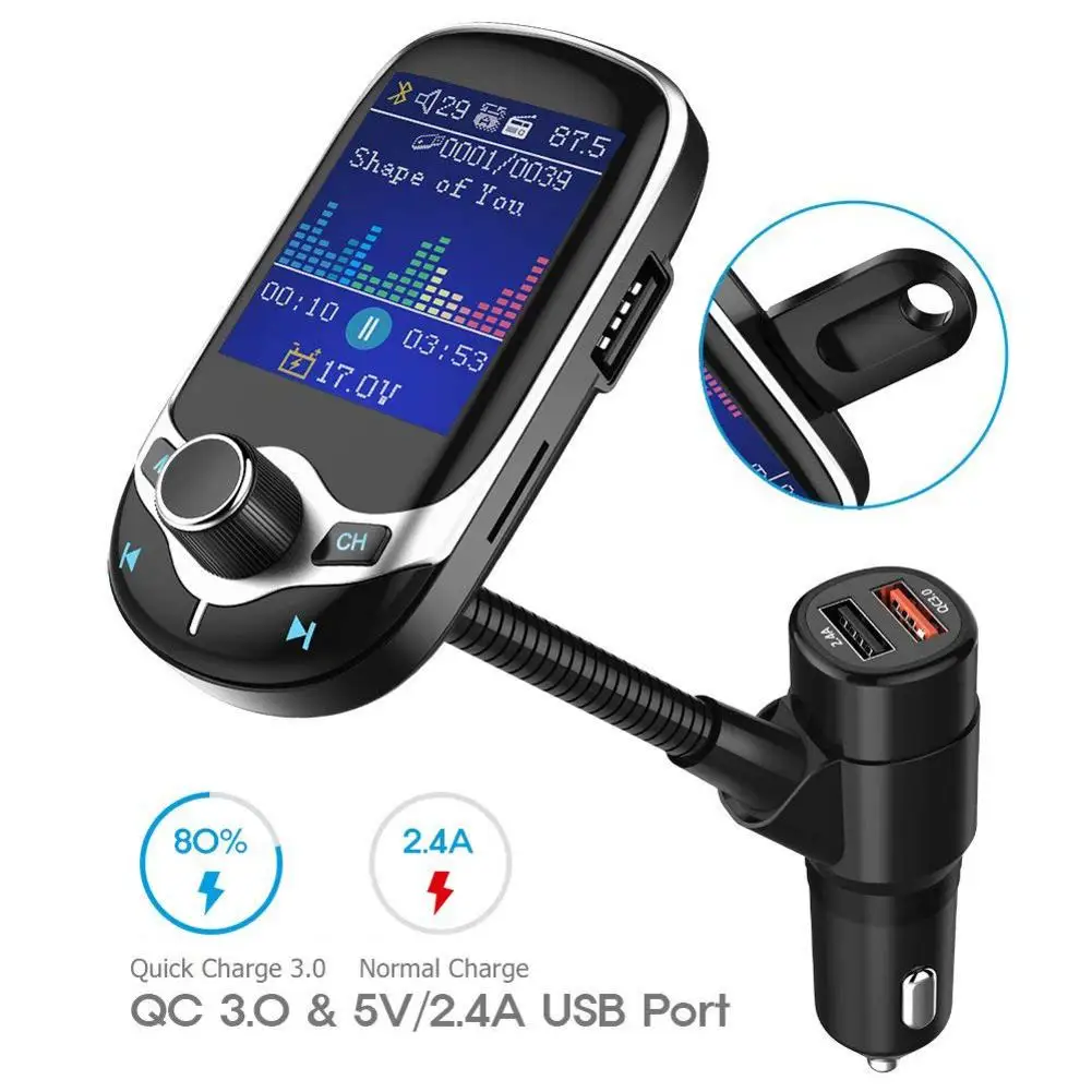 FM трансмиттер с цветным экраном для автомобиля MP3 беспроводной Bluetooth