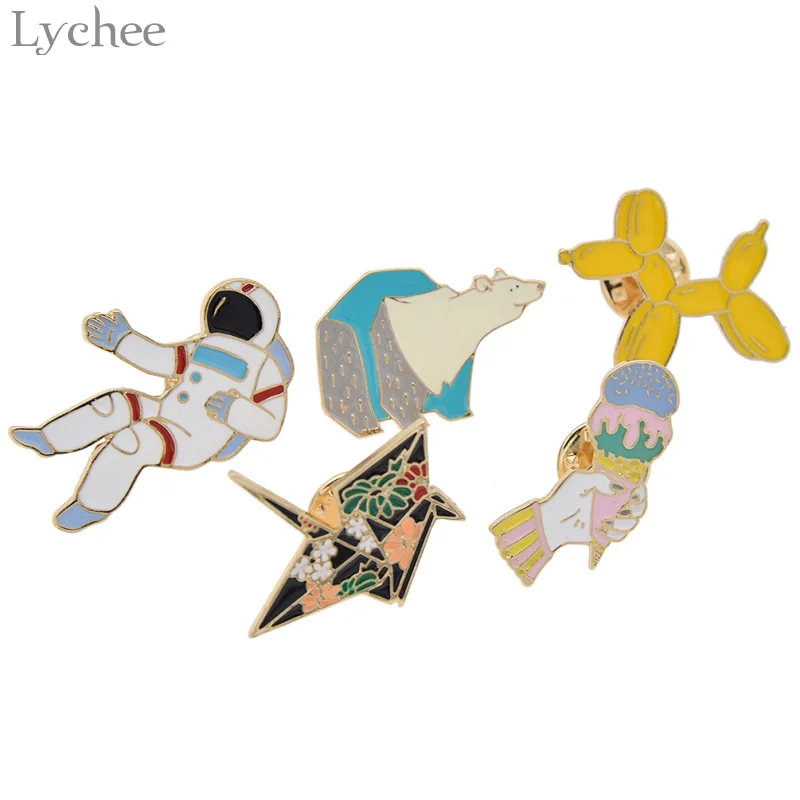 Эмалированная металлическая брошь Lychee Life 5 шт./компл. в виде астронавта