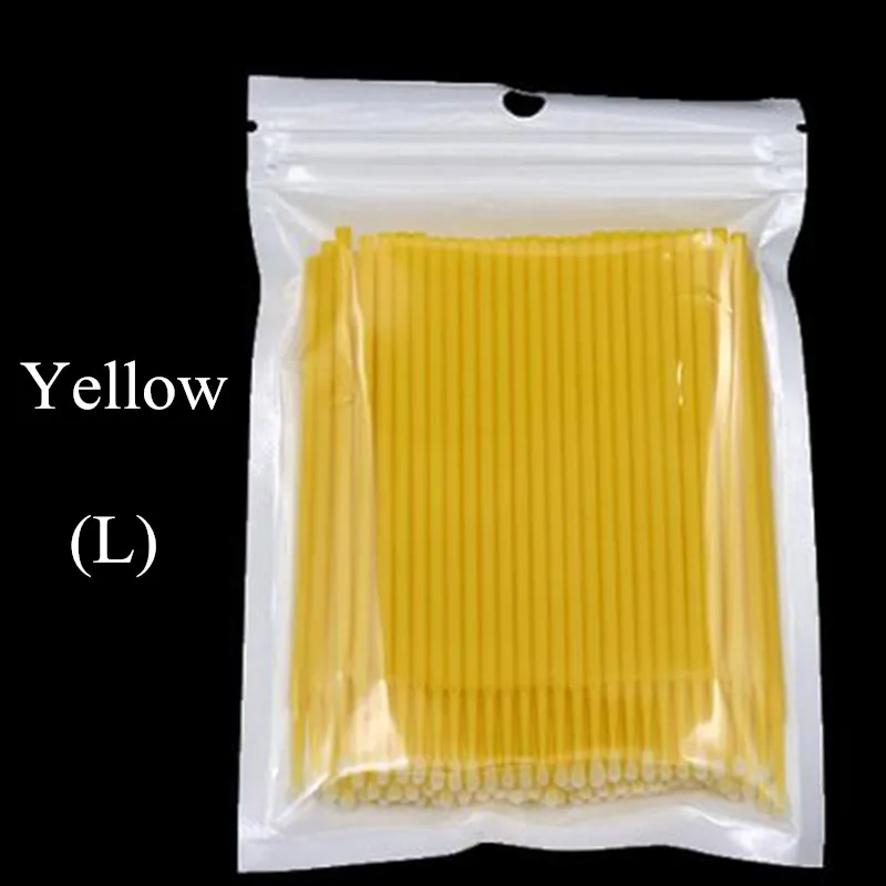 Yellow (L) Горячая Распродажа, 100 шт, одноразовые кисти для макияжа, клей для ресниц, чистящий карандаш для наращивания ресниц, прочные Микро-индивидуальные аппликаторы - Handle Color: Yellow (L)
