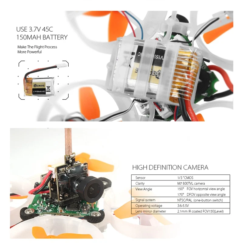 Квадрокоптер Eachine E010S 65 мм Micro FPV гоночный с 800TVL CMOS на основе F3 кисти Контроллер