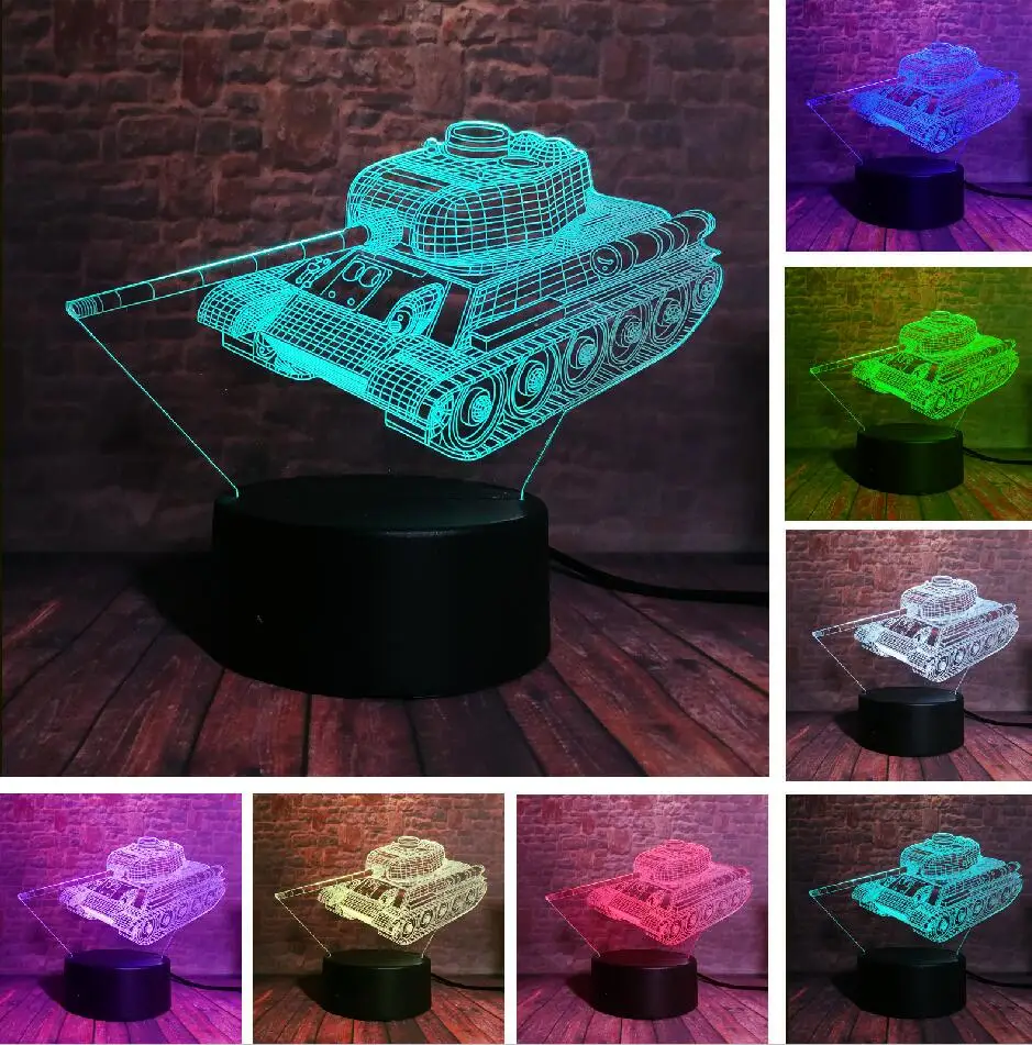 3D Tanks Креативный 3D крутой военный танковый ночной Светильник USB Touch 7 цветов, светодиодный визуальный светильник для домашнего декора, детская Рождественская игрушка в подарок - Испускаемый цвет: 3D Tanks