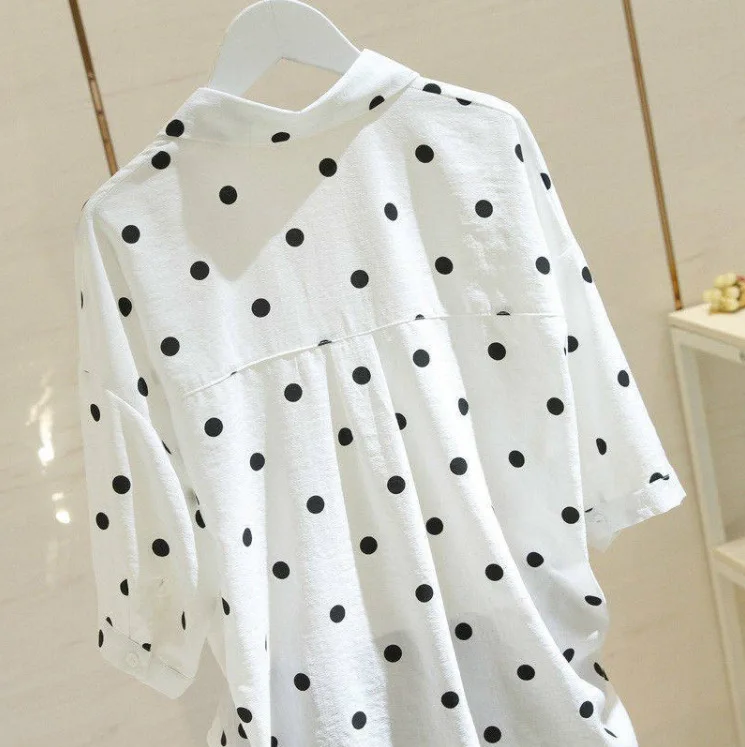 Mr.nut cotton 80% large size shirt female 2019 summer new loose bat sleeve polka dot |
