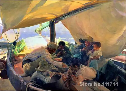 

Canvas paintings by Joaquin Sorolla Bastida Lunch on the Boat beach High quality Hand painted art