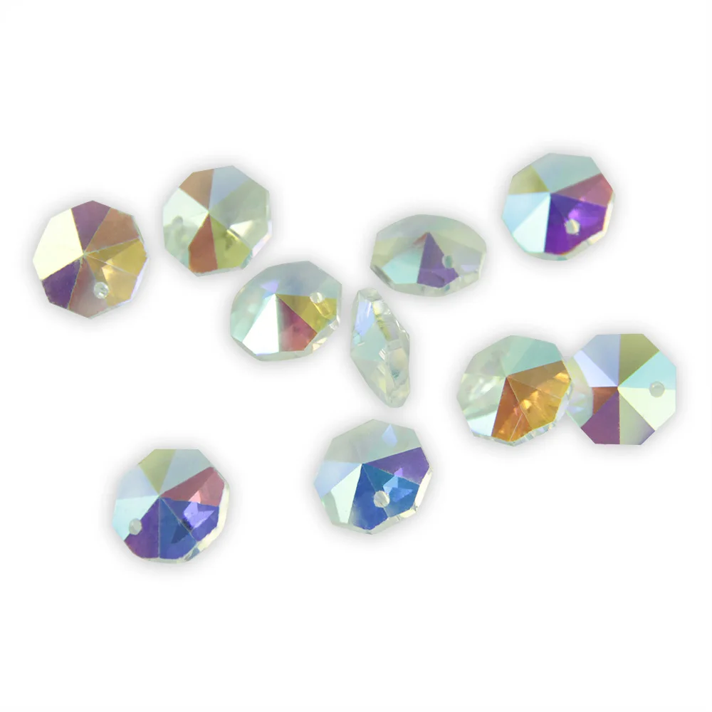 

50pcs 14mm AB Crystal Octagon Beads 1 Hole For Chandelier Parts Diy Beads Curtain Accessories