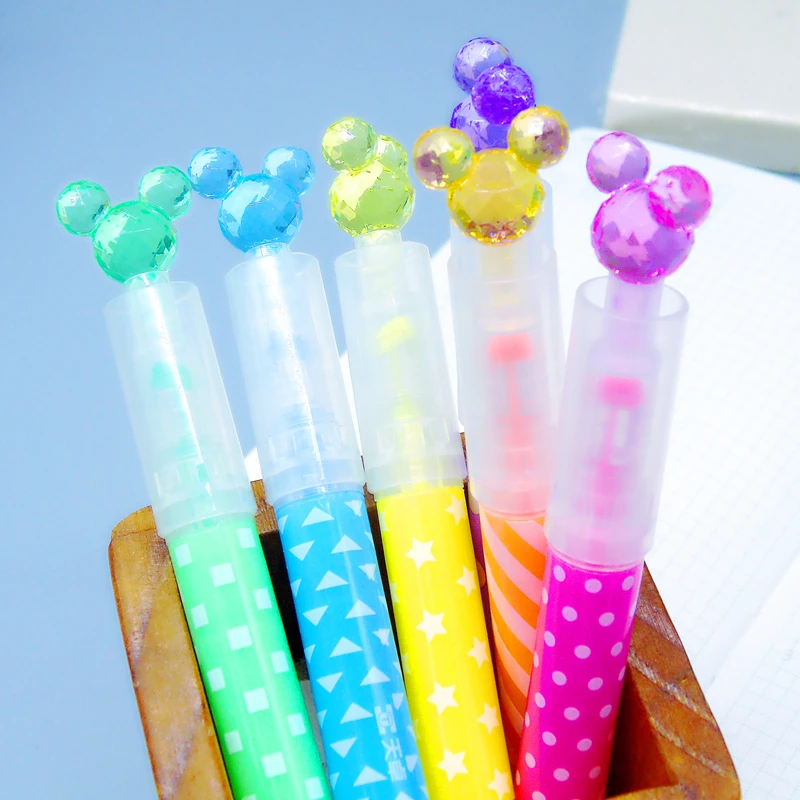 6 шт./лот маркеры для рисования с головой Микки и кристаллами жидкий мел