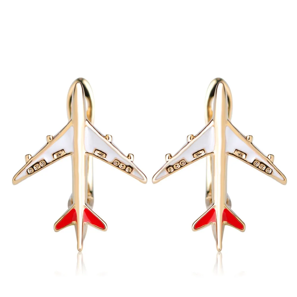 Dazz Enamel Airplane Shape Earrings For Women Girls Gold Color D Hooks Aircraft Plane Stud Earring Harajuku Copper Ear Brincos | Украшения