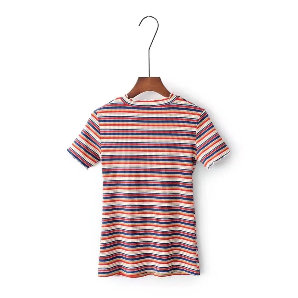 Женская Полосатая футболка в стиле ретро с коротким рукавом и сердечком|striped tee|tees