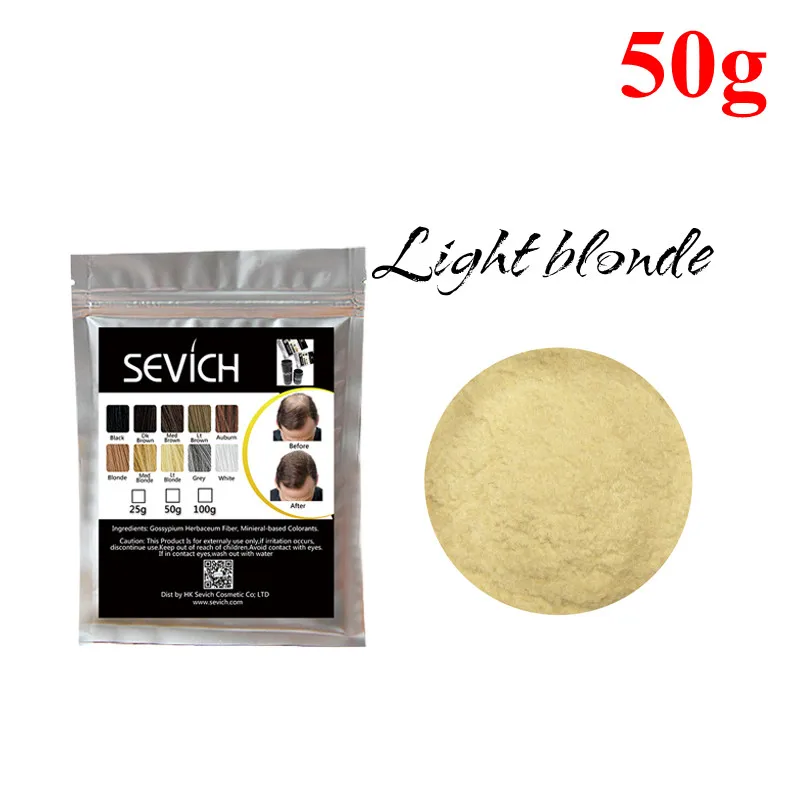 50g Light Blonde Sevich 100 г волокна волос 10 цветов кератиновые волосы строительное волокно порошок мгновенный рост волос волокна пополнение 50 г Уход за волосами продукт - Цвет: 50g Light Blonde