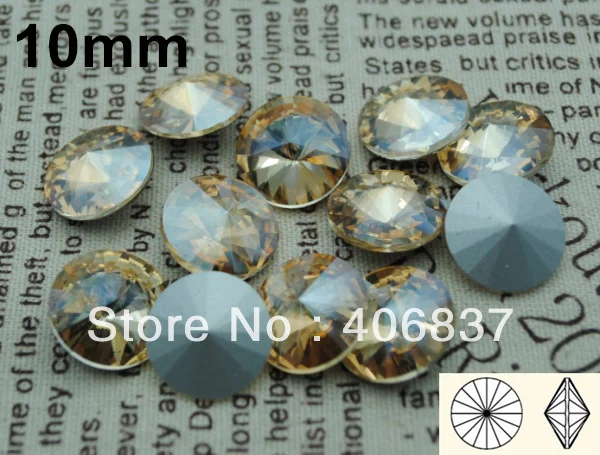 

200pcs/Lot, 10mm Gold Shadow Crystal Rivoli Stones, Free Shipping! Chinese Top Quality Crystal Rivoli