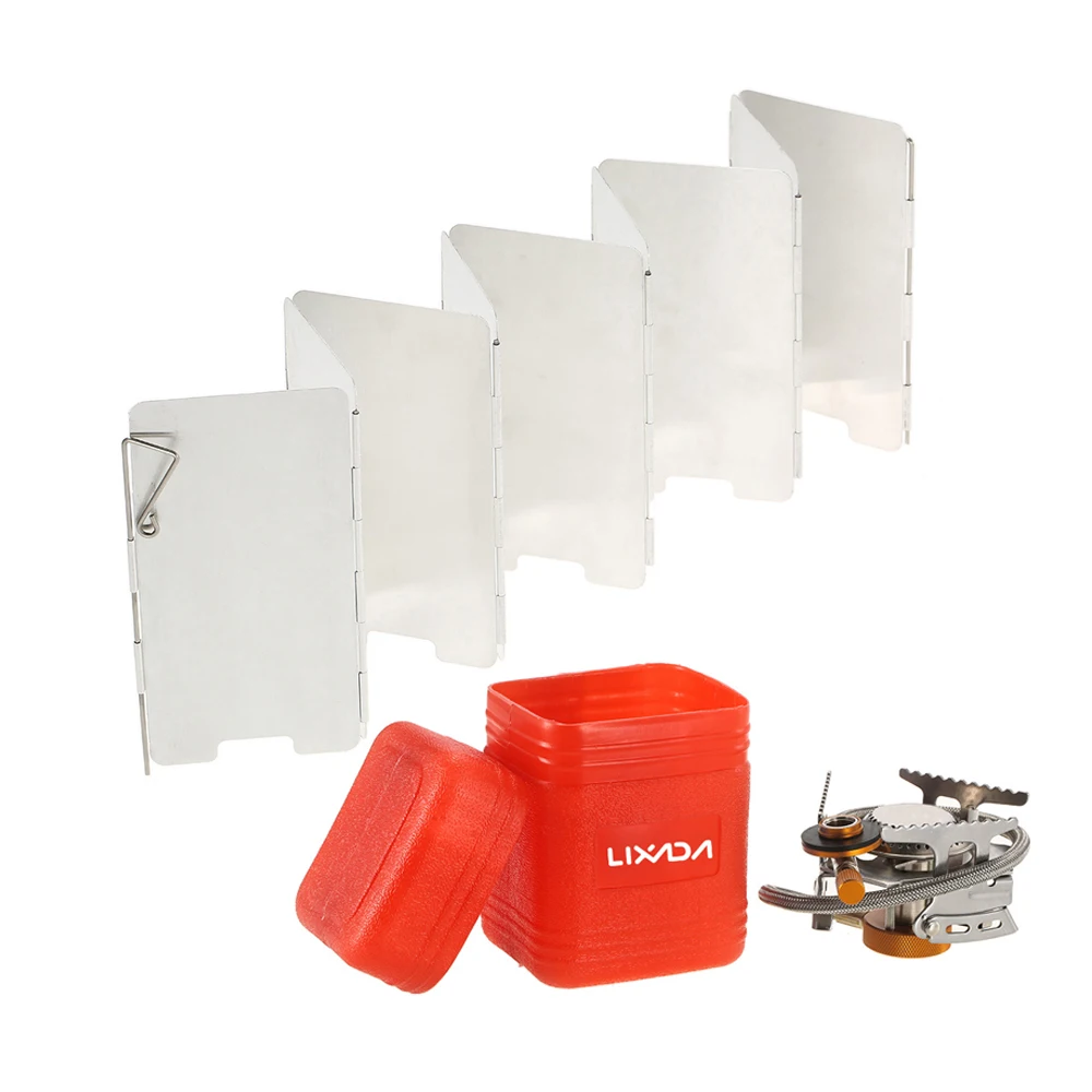 

Lixada Outdoor Camping Stove + Windscreen Ultralight Foldable Backpacking Gas Stove with 9-Plate Camp Stove Windshield Cookware