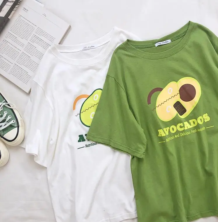 

Avocado Printed Women Short Sleeve Cartoon O-neck T-shirt