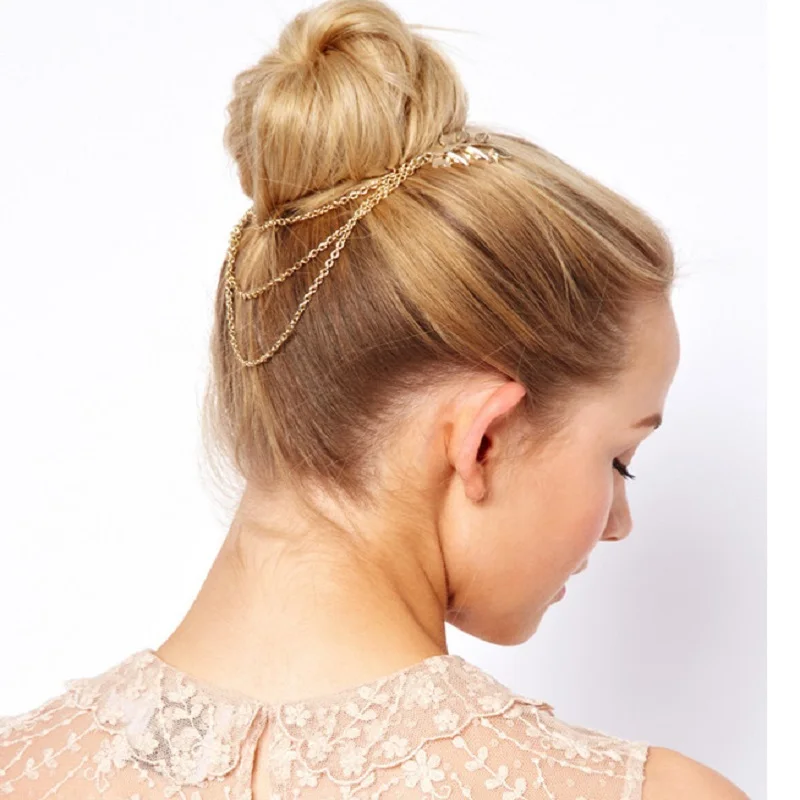 New Fashionable Leaf Chain Hairpin Comb Chic Headdress Hair Accessories Vintage Leaves Clip For Women Girls Gifts 5459 | Украшения и