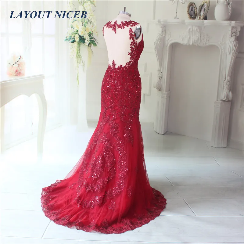 

Burgundy Mermaid robe de soiree Evening Dress Bling Bling Lace Appliques Women Patry Gown vestidos de fiesta de noche abiye