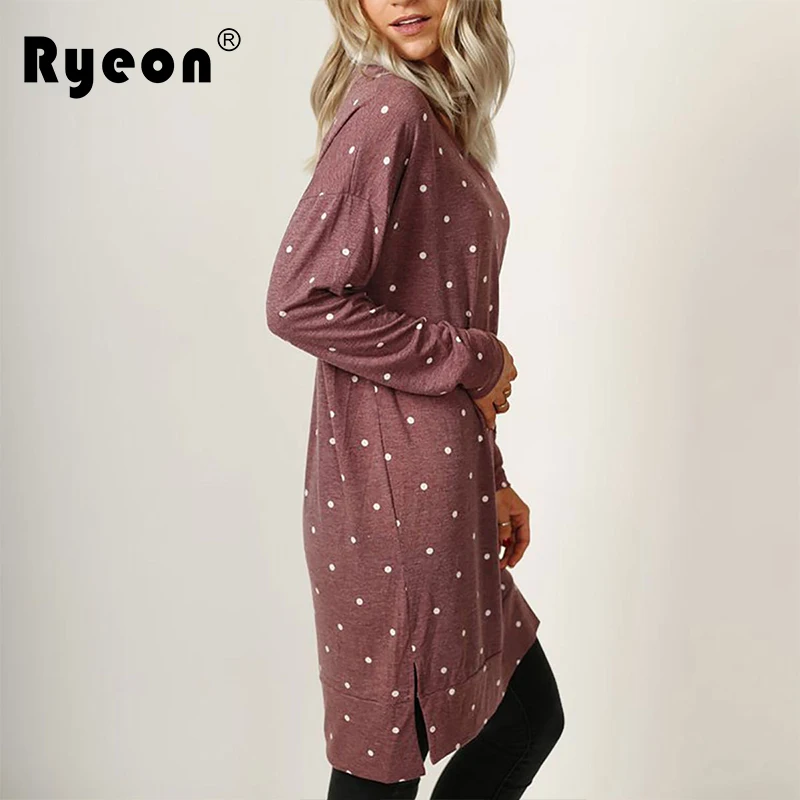 Ryeon теплые платья Повседневное горошек женское платье Осень Зима Весна с длинным