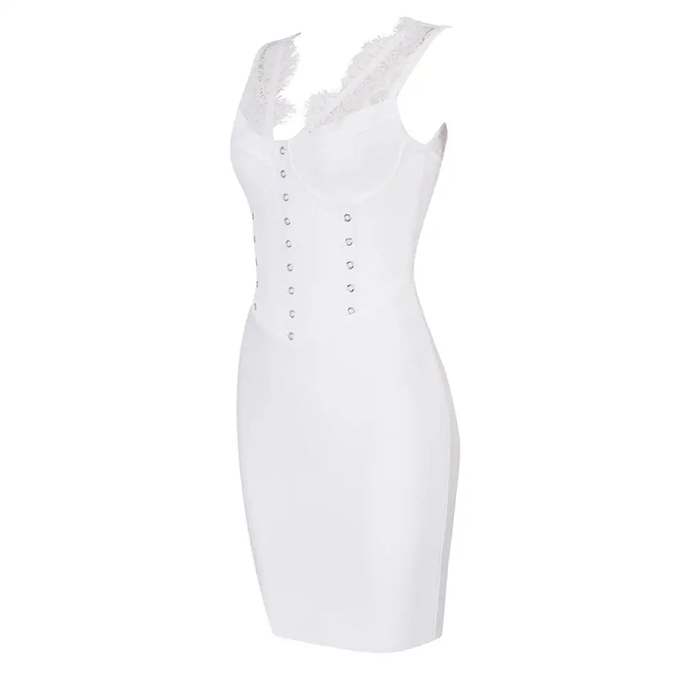 Newest Celebrity Evening Party Bodycon Bandage Dress Women White Sleeveless V-Neck Sexy Nightclub Lace Vestidos | Женская одежда