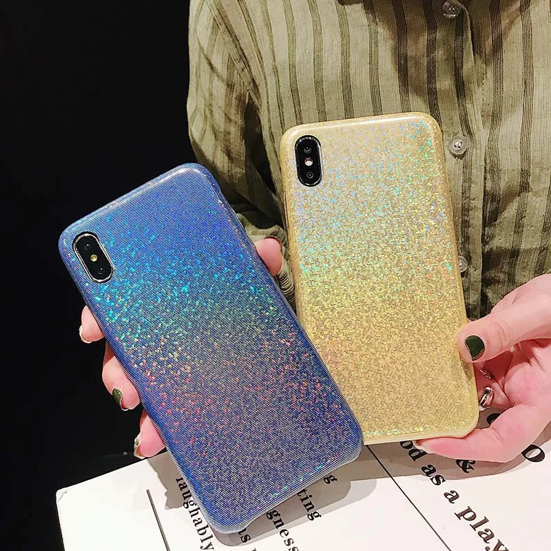 Блестящий чехол для телефона с лазерным блеском iPhone X XR XS Max цветные полуобернутые