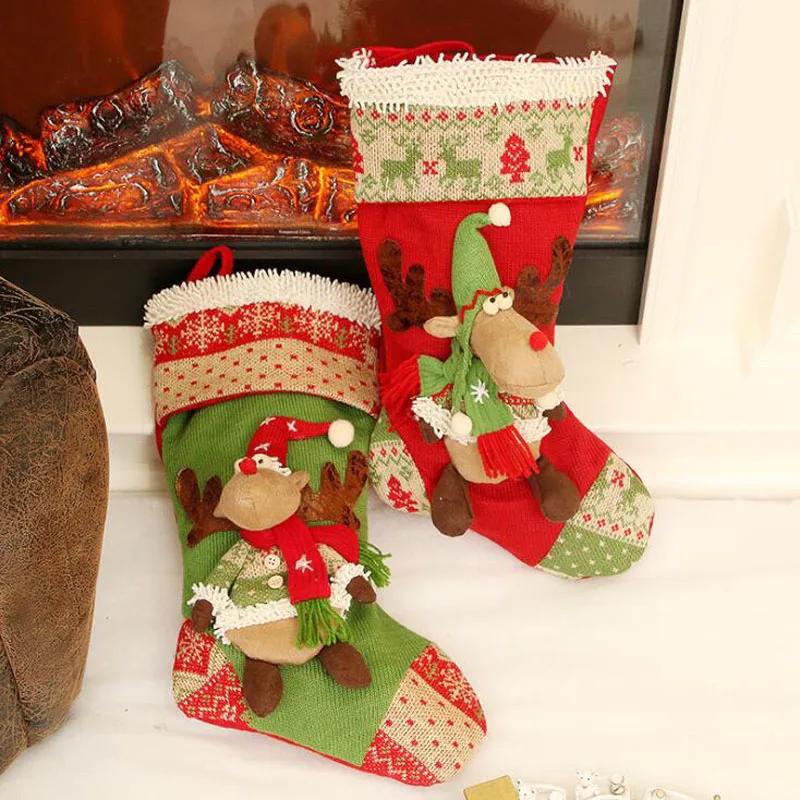 1pcs/lot Christmas Stockings Candy Holders Gift Bags Elk Dolls Hangings Drop Ornaments Festival Supplies For Home Decoration | Дом и сад