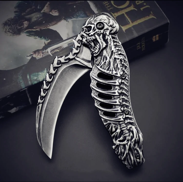 Высокое качество Stonewash складное лезвие Тактический нож череп смерти выгравировать Тактический Кемпинг Охота карамбит коготь коллекция подарки