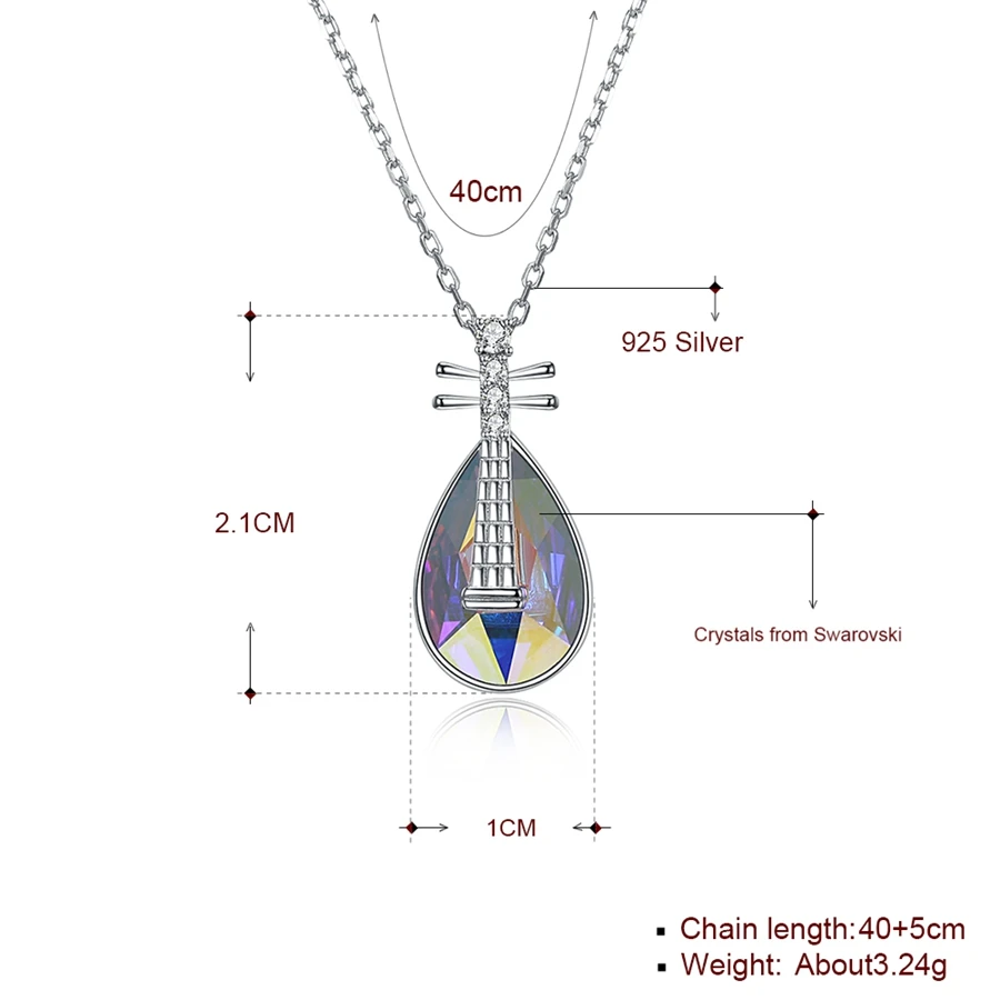 МАЛАНДА 925 Стерлинговое Серебро Элегантное ожерелье в форме лютни с кристаллом Водопад от Swarovski Подвески для женщин Ювелирные изделия.