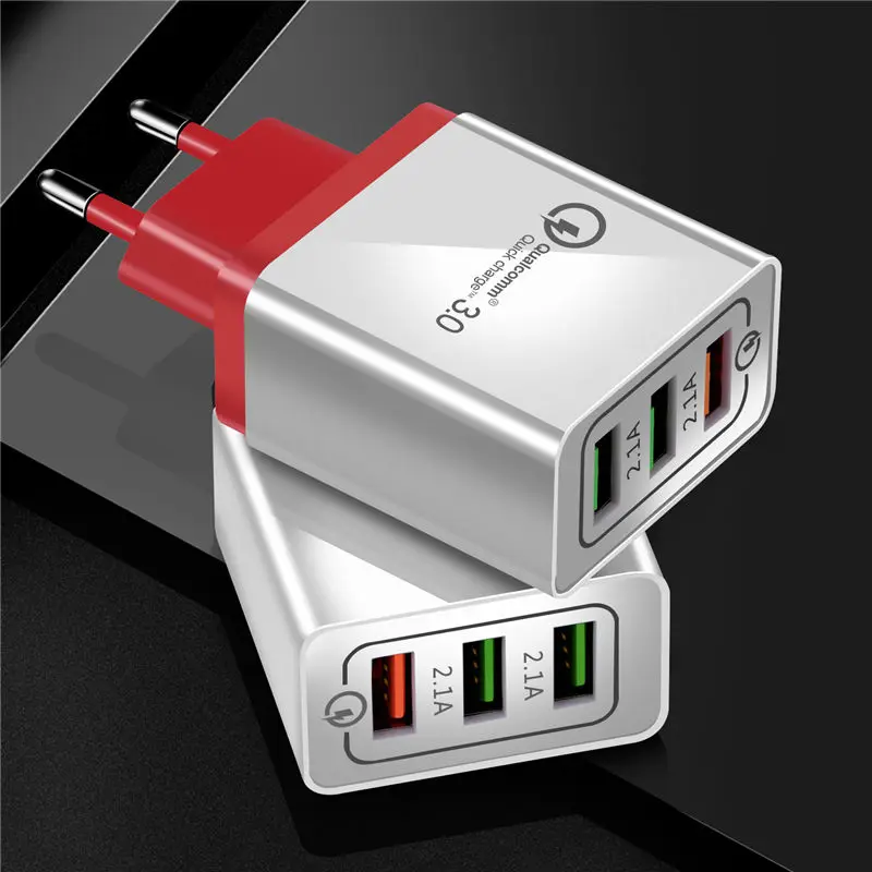 Быстрое зарядное устройство с 3 портами USB для iPhone XS MAX XR 8 7 iPad QC3.0 быстрое настенное