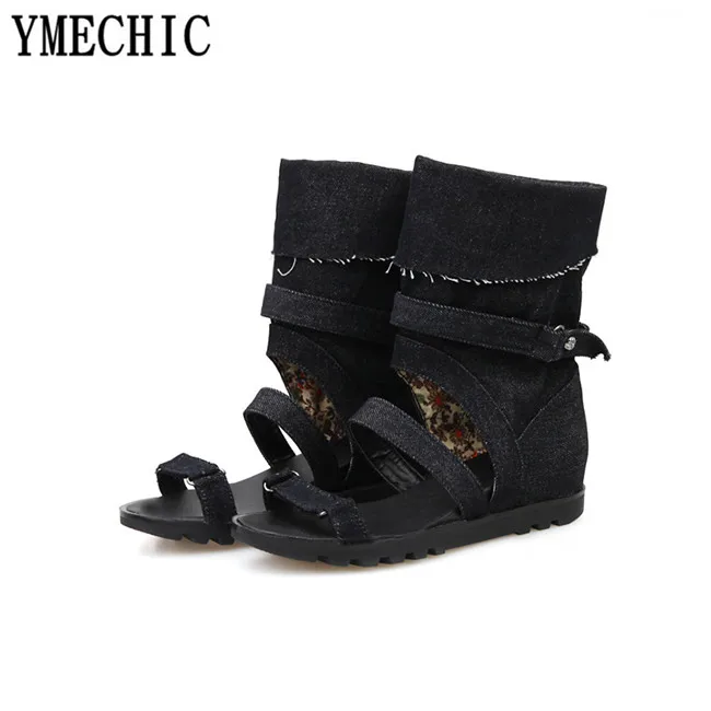Женские летние джинсовые босоножки YMECHIC с открытым носком женская обувь на