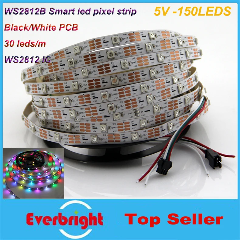 5 м черный/белый PCB 30 Pixel/M 150 светодиодов WS2812B WS2812 2812 IC 5050 RGB светодиодные пиксели