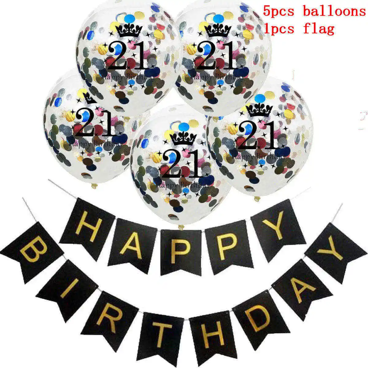 6pcs 12 inch 21st Sequins Transparent Balloons Black Birthday Flag Dessert Decorative Balloon Ceremony Layout Party Decoration | Дом и сад