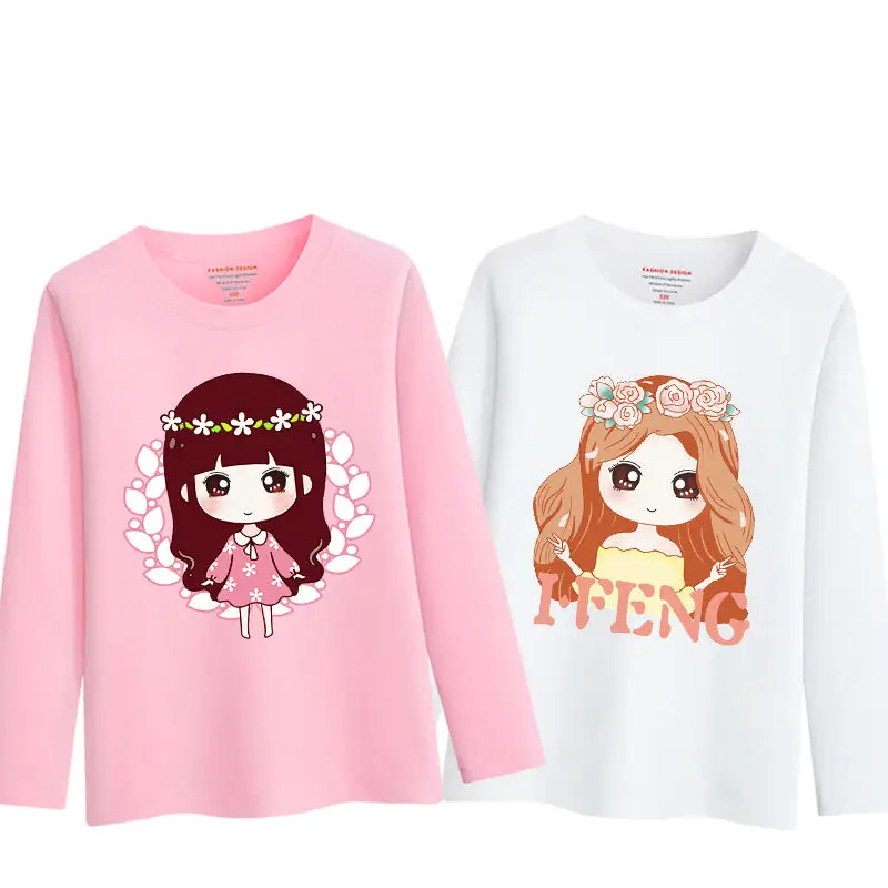 Футболки для девочек детская одежда с длинными рукавами на весну-осень хлопковые