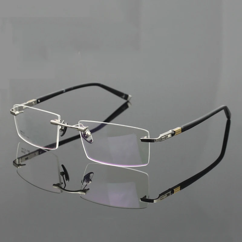 

Vazrobe Alloy Men's Eyeglasses Spectacle Frames Square Rimless Man Frame Transparent Lens Myopia Ultra-light Prescription Points